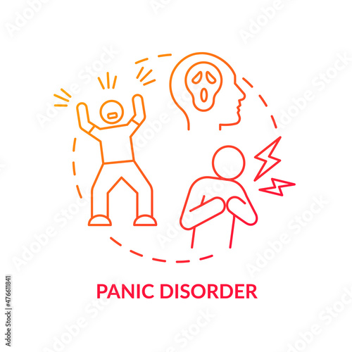 Panic disorder red gradient concept icon. Anxiety attack type. Mental disorder abstract idea thin line illustration. Isolated outline drawing. Roboto-Medium, Myriad Pro-Bold fonts used