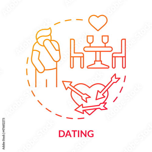 Dating red gradient concept icon. Fear of love and relationship. Anxiety trigger abstract idea thin line illustration. Isolated outline drawing. Roboto-Medium, Myriad Pro-Bold fonts used