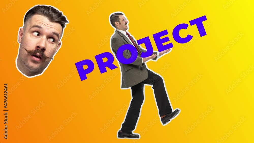 custom made wallpaper toronto digitalHard work. Conceptual image about stressed busy man carrying word project as symbol. 4k. Stop motion design, 2D animation. Business concept. Funny businessman Art collage in magazine pop style
