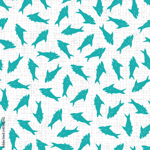 Vector white shark pen sketch scattered repeat pattern with canvas background 02. Suitable for textile, gift wrap and wallpaper. © Jamie Soon