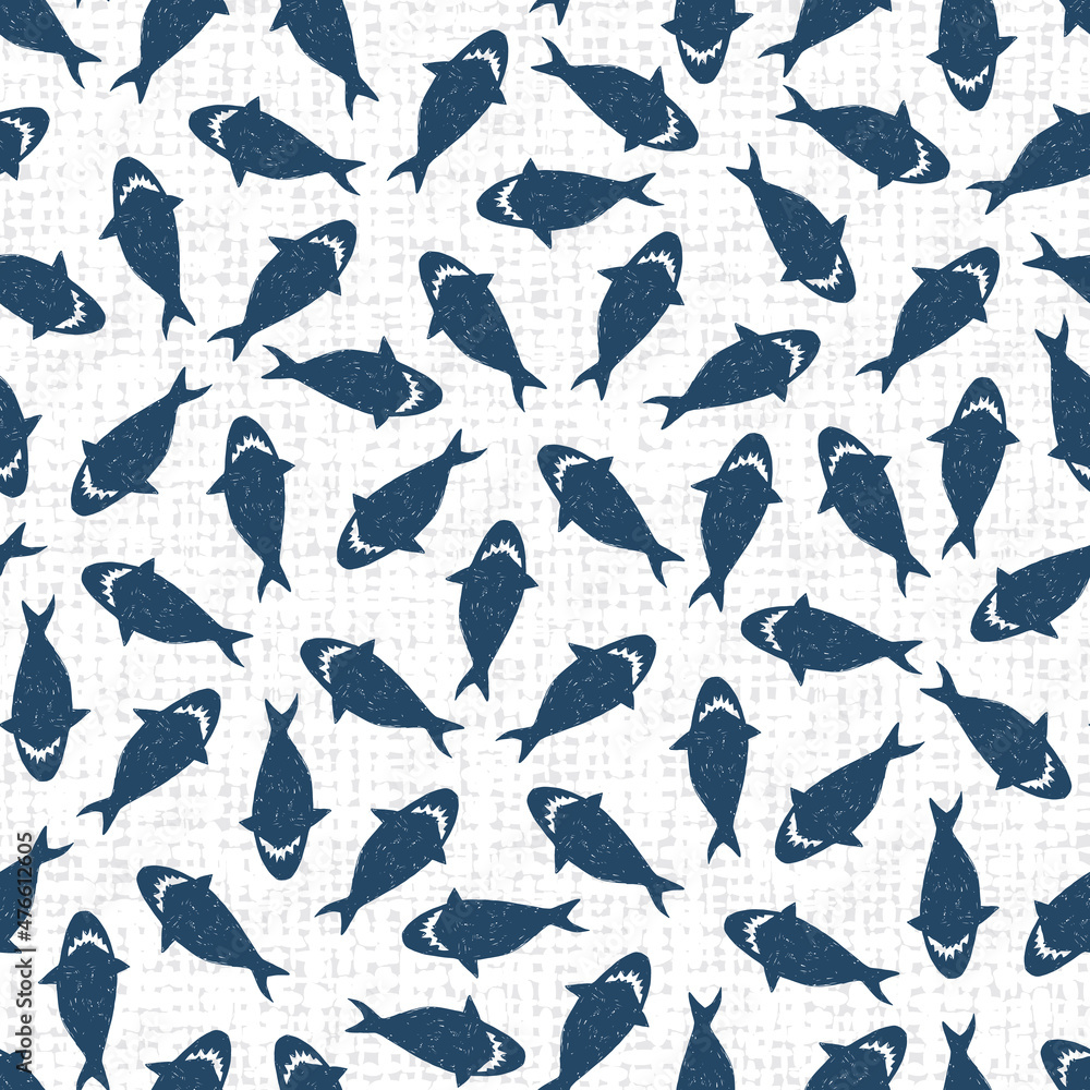 Vector white shark pen sketch scattered repeat pattern with canvas background 01. Suitable for textile, gift wrap and wallpaper. Vector white shark pen sketch scattered repeat pattern with canvas background 01. Suitable for textile, gift wrap and wallpaper.