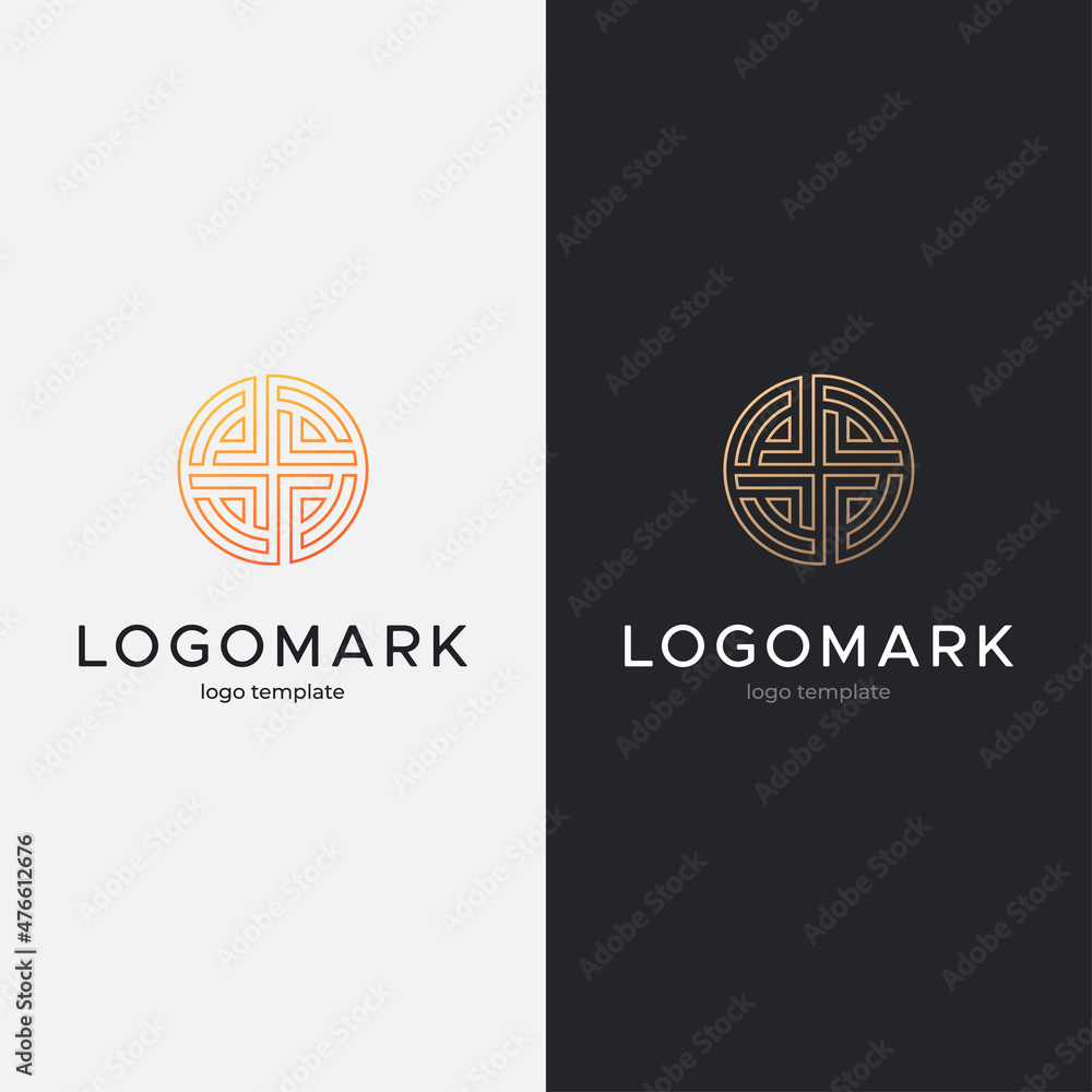 Abstract minimal logo design. Circle line-art labyrinth. Vector illustration. Abstract minimal logo design. Circle line-art labyrinth. Vector illustration.