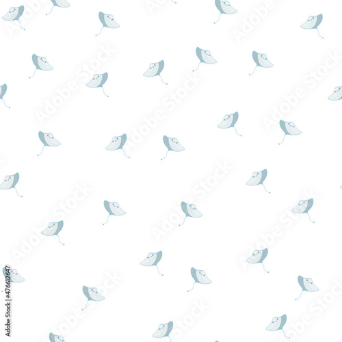 Stingray seamless pattern with scandinavian style. Underwater animals background. Vector illustration for children funny textile.