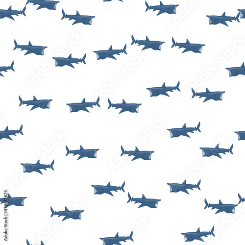 Basking shark seamless pattern in scandinavian style. Marine animals background. Vector illustration for children funny textile.