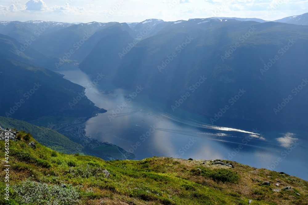 Amazing scenery of viewpoint on Priest Røyrgrind mountain. There is amazing view of Aurlandsfjord, one of most beautiful fjords in Norway. Amazing scenery of viewpoint on Priest Røyrgrind mountain. There is amazing view of Aurlandsfjord, one of most beautiful fjords in Norway.