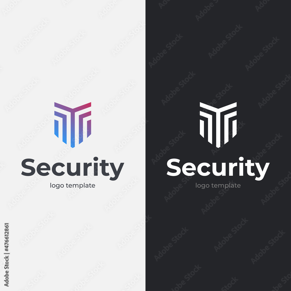 Fototapeta premium Linear Shield Abstract logo design. Vector illustration.
