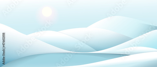 Happy holiday Christmas banner, winter empty and clean snow, calm and quiet landscape. Snow scene for Christmas and seasonal winter greeting cards. Vector landscape design in watercolor style.