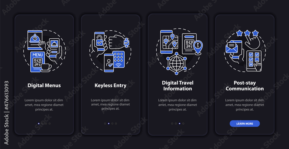 Contactless service for hotel night mode onboarding mobile app screen ...