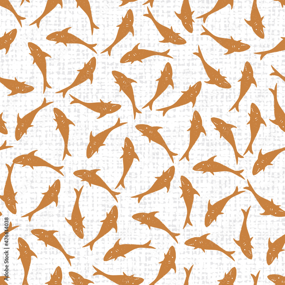 Vector white shark pen sketch scattered repeat pattern with canvas background 04. Suitable for textile, gift wrap and wallpaper. Vector white shark pen sketch scattered repeat pattern with canvas background 04. Suitable for textile, gift wrap and wallpaper.