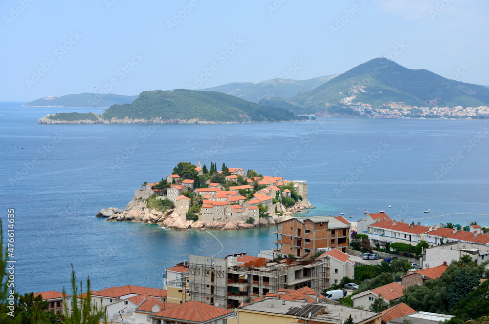 Sveti Stefan and Saint Nicholas islands near Budva, Montenegro.