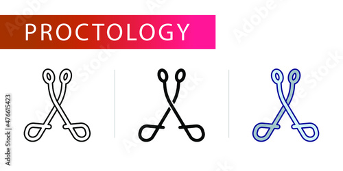 surgical forceps,icons set (line, glyph, color), proctologist