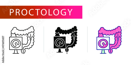 camera, colonoscopy, proctoscopy, icons set (line, glyph, color)
