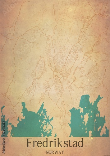 Quadro em tela Vintage map of Fredrikstad Norway.