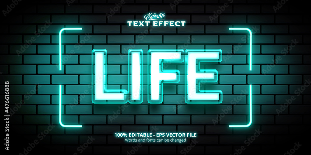 Fototapeta premium Editable Life text effect, wall texture with blue and black background