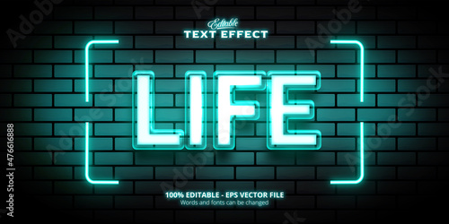 Editable Life text effect, wall texture with blue and black background