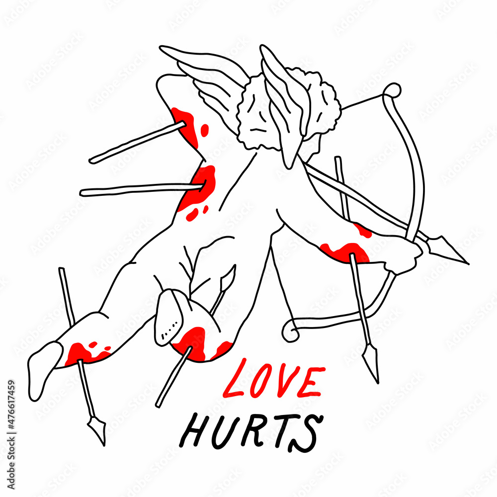 cupid pierced by arrows,holding a bow and aiming.vector illustration in ...