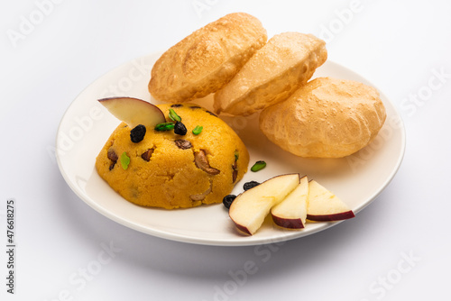 Halwa puri or sheera poori photo