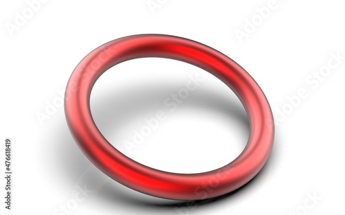 High quality 3D rendering a red circle tilted with a shadow effect