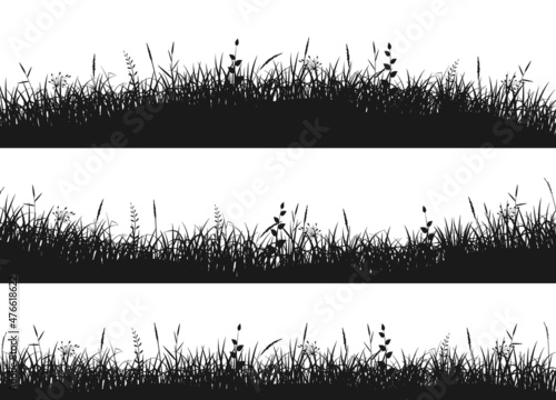 Grass meadow border. Grass on uneven ground.