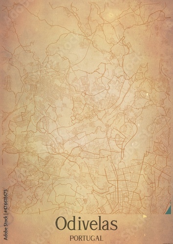 Vintage map of Odivelas Portugal. photo