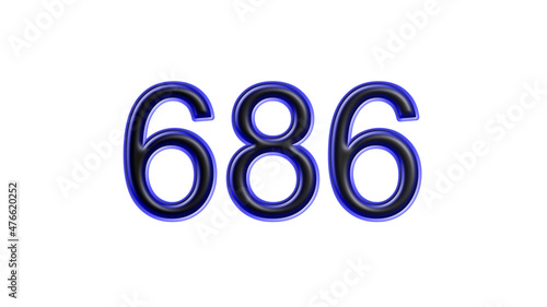 blue 686 number 3d effect white background