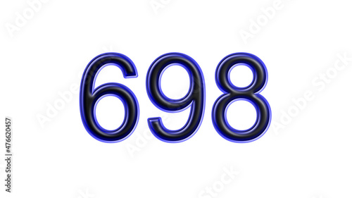 blue 698 number 3d effect white background