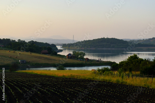Sunset and view of the lake Gruza,near the city of Kragujevac in Serbia photo