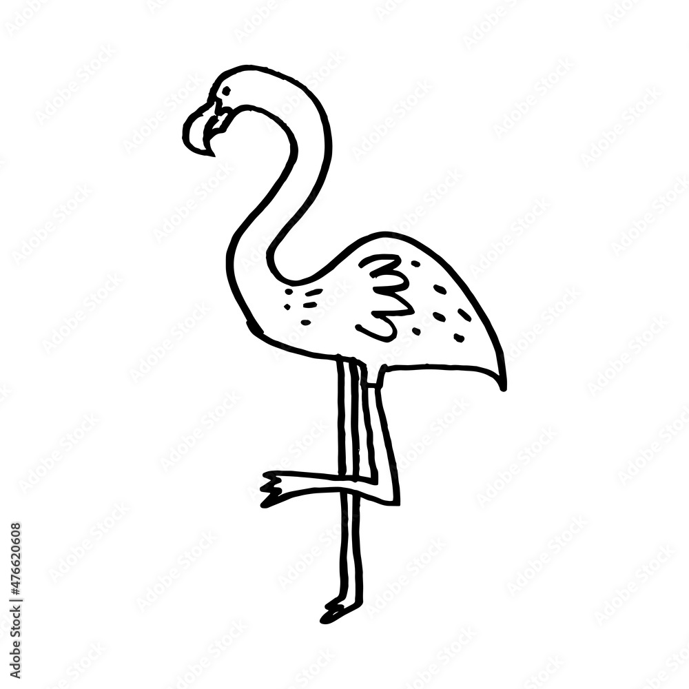 an illustration of a flamingo for sticker, element design, etc. hand-drawn vector illustration in childlike stroke. the outline cartoon in a simple drawing.
