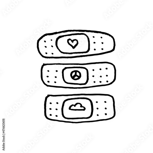 an illustration of the bandage set for sticker, element design, etc. hand-drawn vector illustration in childlike stroke. the outline cartoon in a simple drawing.