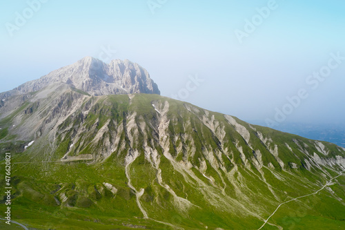 aerial view fog of the mountain area of the gran sasso d italia abruzzo