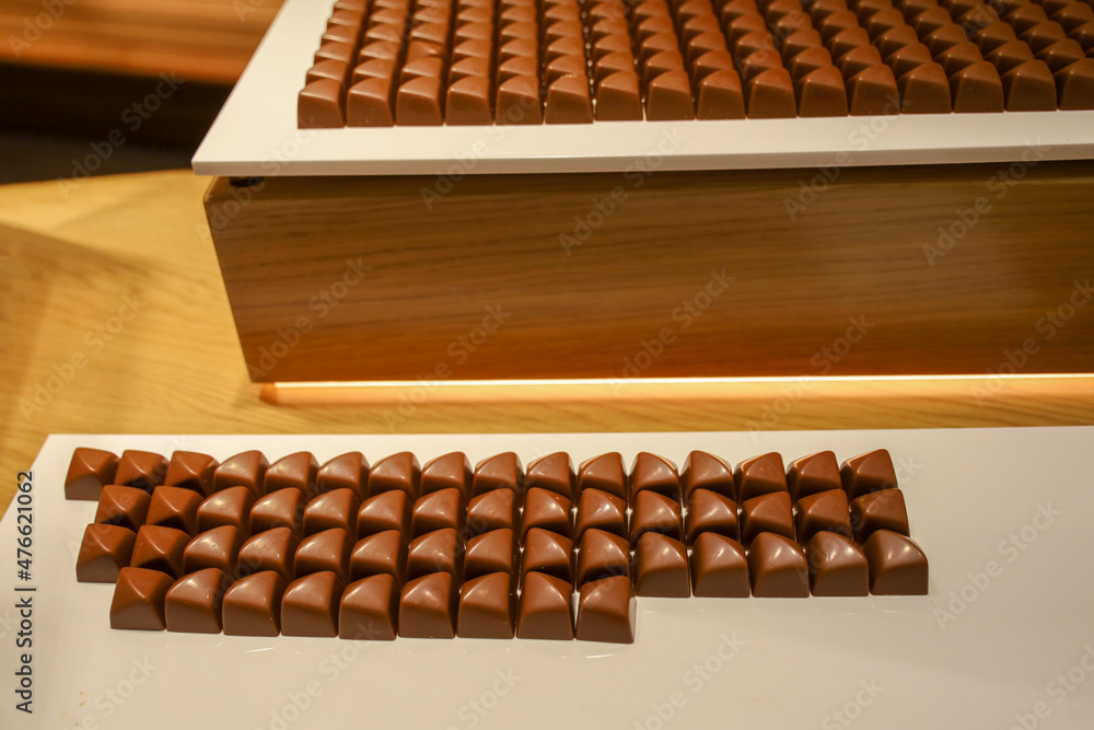Close up Chocolate on white dish focus center Close up Chocolate on white dish focus center