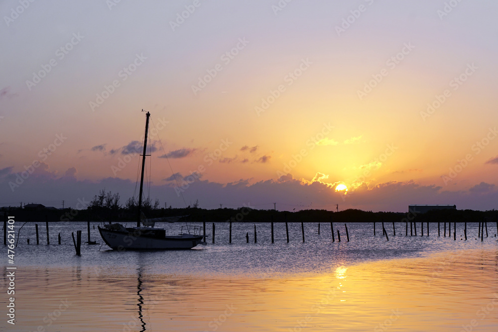 Sunset over Caribbean Sea in Belize