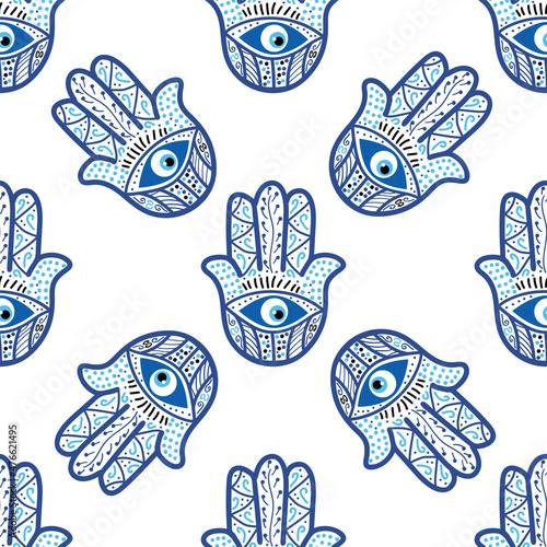 Evil eye seamless pattern. Magic, witchcraft, occult symbol, line art collection. Hamsa eye, magical eye, decor element