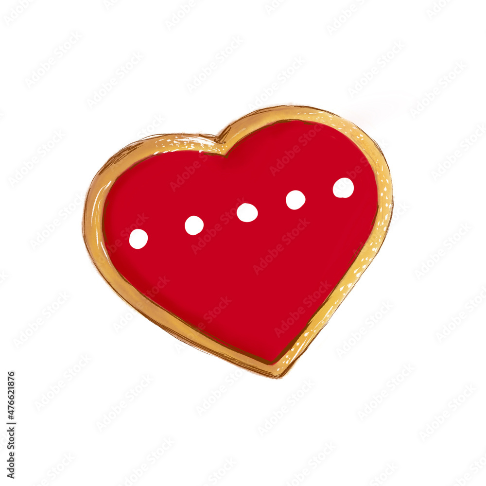 Christmas dessert. Red heart ginger cookie, isolated on white background Christmas dessert. Red heart ginger cookie, isolated on white background