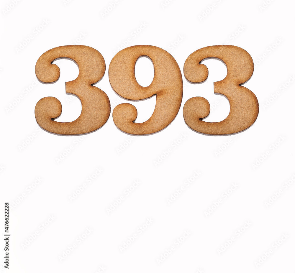 Number 393 in wood, isolated on white background Number 393 in wood, isolated on white background