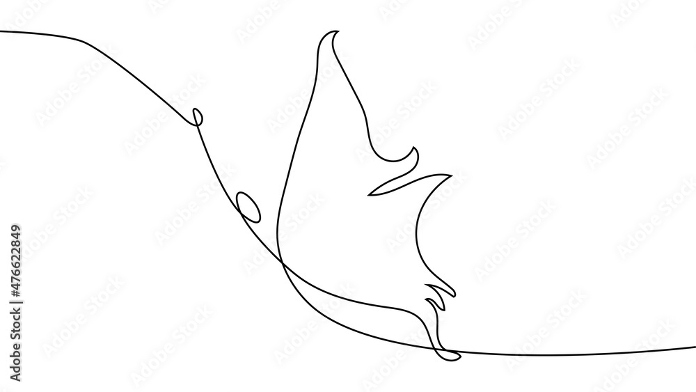 Obraz premium Continuous one line drawing. Flying butterfly logo. Black and white illustration. Concept for logo, card, banner