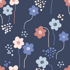 Stickers Bloemenmotief patronen Boho lentebloemen op blauwe ondergrond  © AngellozOlga