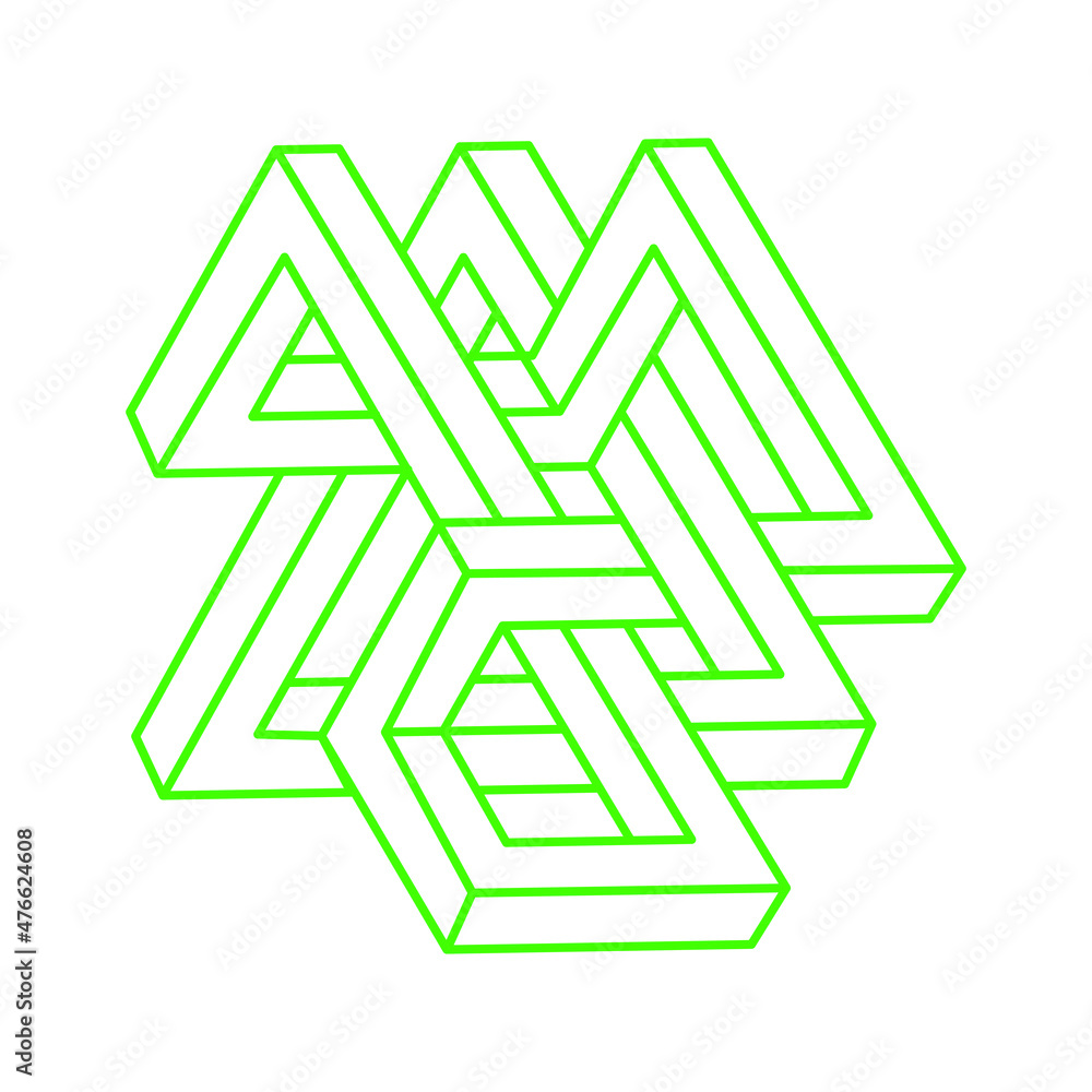 Impossible shapes. Sacred geometry figures. Optical illusion. Abstract eternal geometric objects. Impossible endless outline. Line art. Optical art. Impossible geometry shape on a white background. Impossible shapes. Sacred geometry figures. Optical illusion. Abstract eternal geometric objects. Impossible endless outline. Line art. Optical art. Impossible geometry shape on a white background.