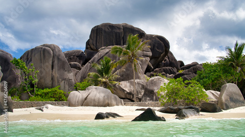 Anse Source d’Argent Beach with iconic rocks on La digue island in the seychelles