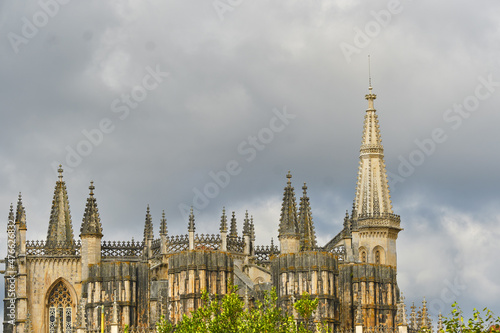 detail of the top of The Unfinished Chapels of The Monastery of Santa Maria da Vitoria in Batalha, Portugal