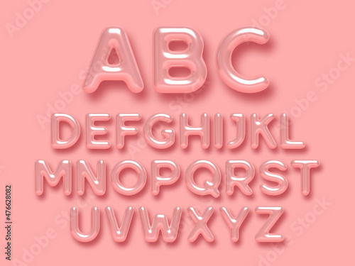 3d glossy pink alphabet vector set. Realistic romantic typeface. Decorative letters for Valentines, Mothers day, wedding banner, cover, birthday or anniversary, holiday party.