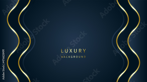 Luxury vector background. Gold lines on navy backdrop.