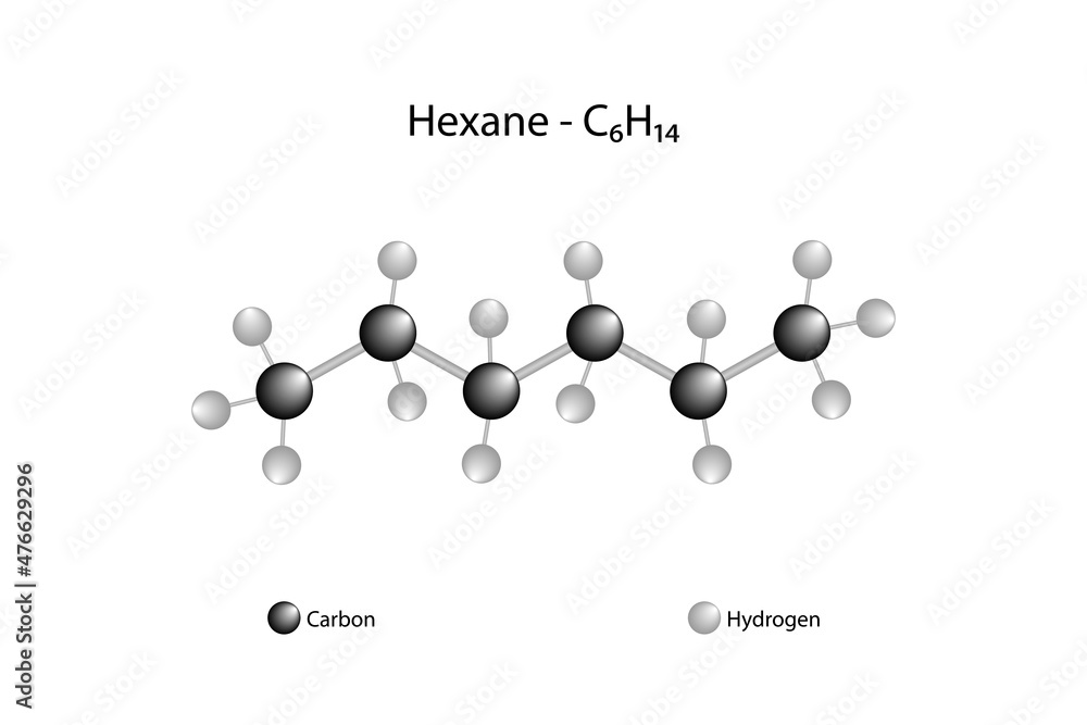 Molecular formula of hexane. Hexane is a straight chain alkane. It is