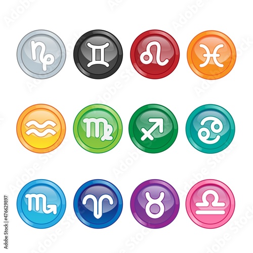 Set of zodiac signs vector illustration. Colourful icons isolated on white background