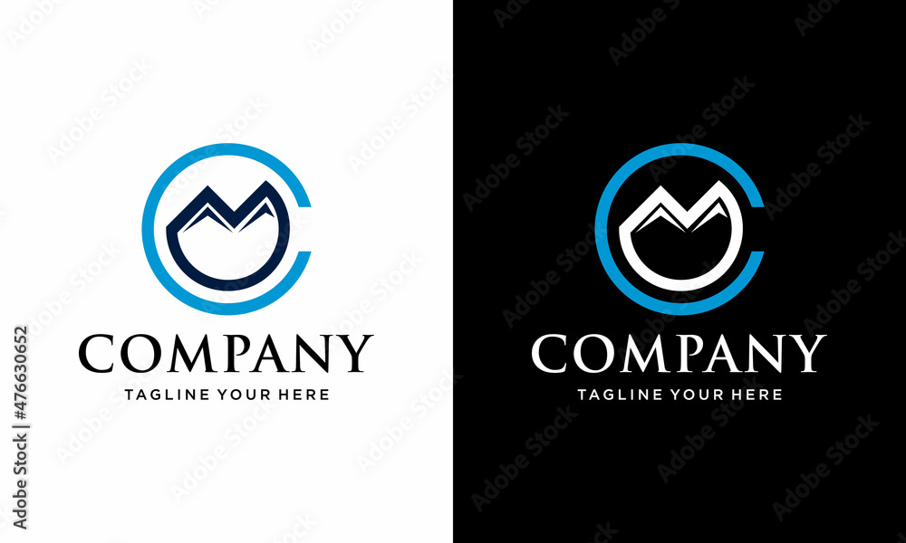 Letter C with mountain simple logo design vector template. on a black and white background. Letter C with mountain simple logo design vector template. on a black and white background.