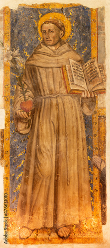 FERRARA, ITALY - NOVEMBER 9, 2021: The old fresco of St. Francis of Assisi in church Chiesa di San Francesco.