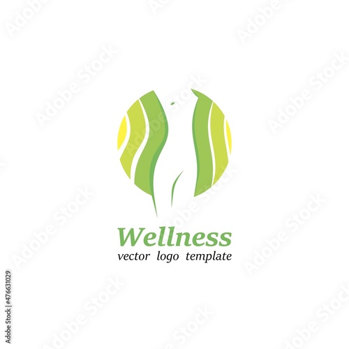 Fitness and wellness vector logo template. Silhouette of a slender young woman.