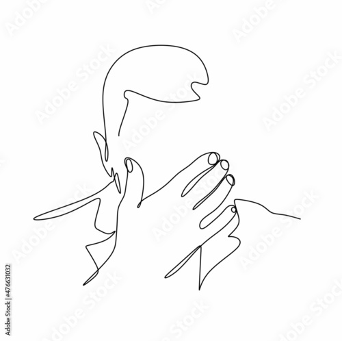 continuous drawing of a man covering his face with his hands, a concept of psychology. Despair, anxiety