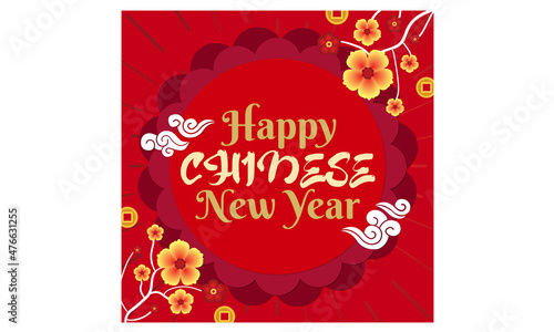 Chinese new year template post with flowers and clouds for instagram, linkedin and facebook