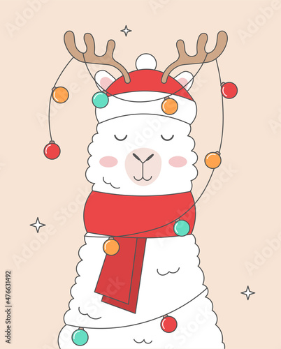 Set of cute new year card with llama